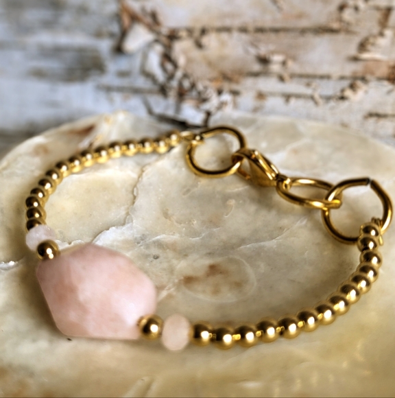 Natural Large Morganite Nugget &  Beads In Sweet Classy Bracelet - Picture 2 of 5